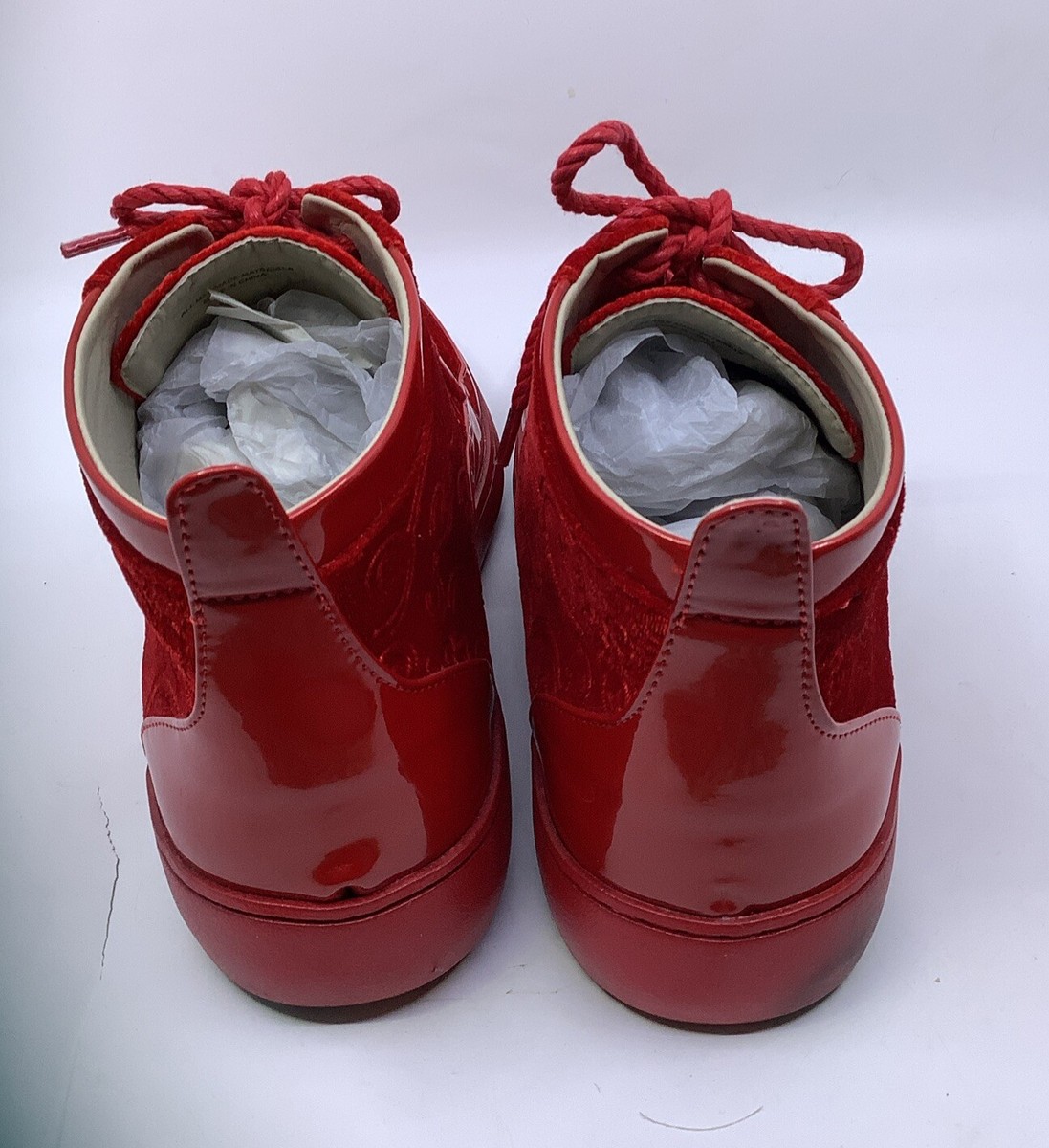 BROOKLYN MEN\'S RED MID TOPS WITH PAISLEY SUEDE BY GLOBE FOOTWEAR. 6933 Red Mid Tops Sneakers Paisley Mens11 Suede New York City 718  main image 2
