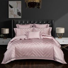 Bedding Set 4pcs 100s Cotton Jacquard Embroidery Duvet Cover Flat Sheet Set King