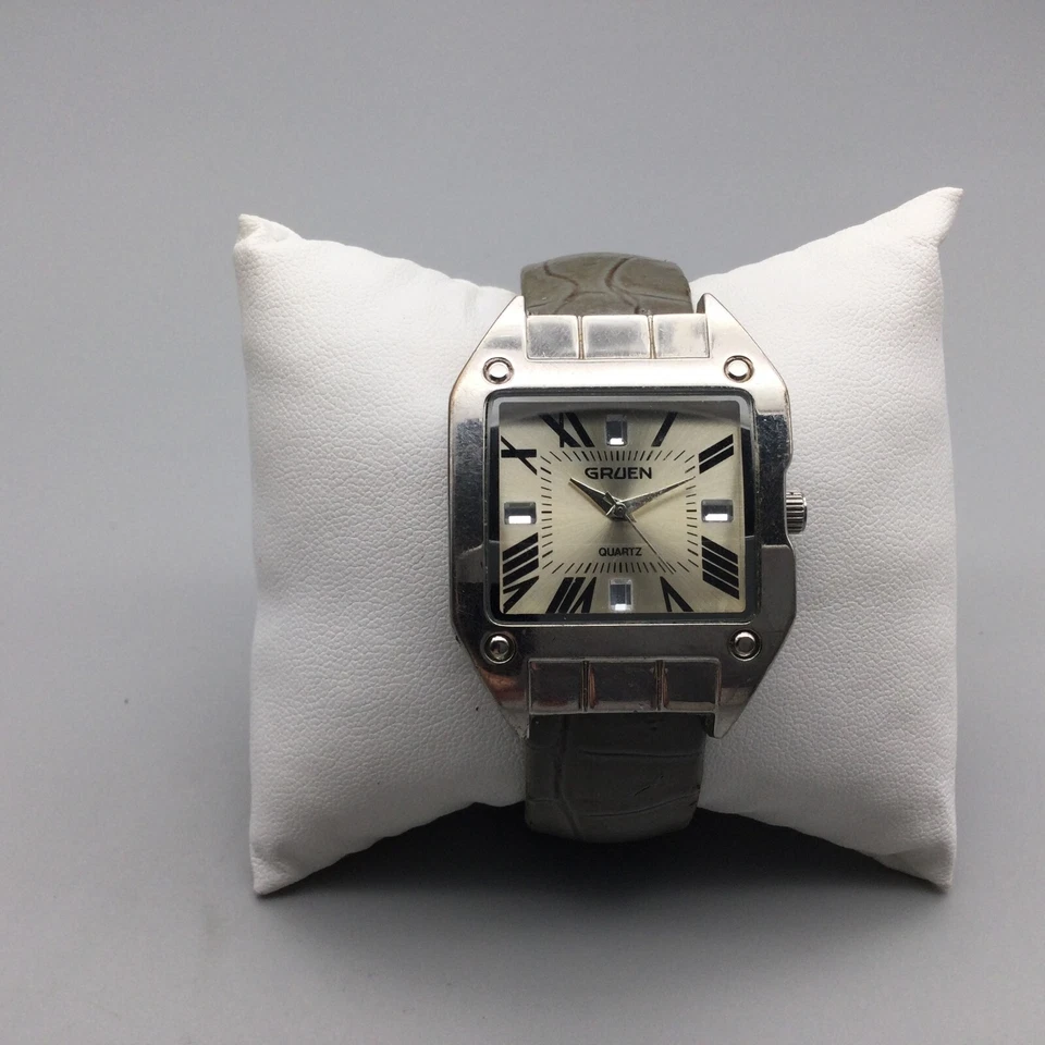 Reloj Gruen Mujer 34mm Tono Plateado Cuadrado Esfera Bisagras Puño Abierto Batería Nueva Foto 2 de 4