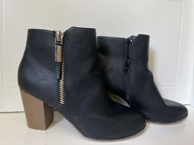 Apartment 9 Black Faux Leather Short Booties Sz 9 Women's 3.25 Heel Side Zip