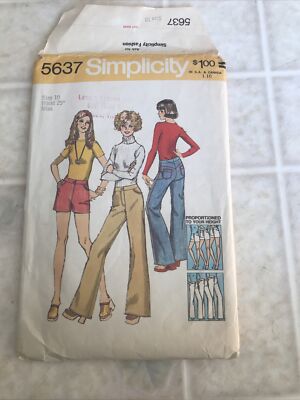 VTG 73 SIMPLICITY 5637 MS Jeans/Jean Shorts Uncut Sz 10 Waist 25