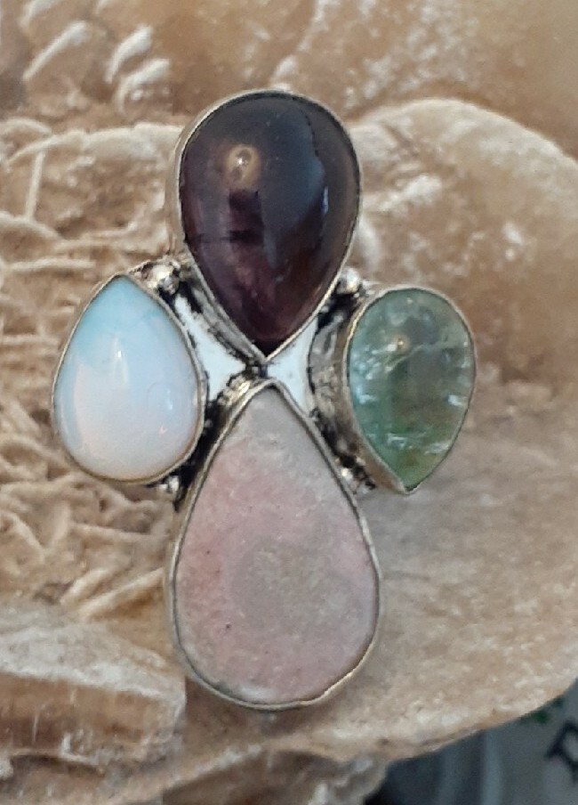 Artisan 925 Silver Multi Gemstone Opalite Glass Q… - image 2