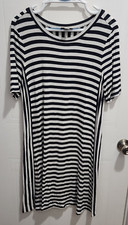 Ann Taylor LOFT Women's Short Sleeve Round Neck Shift Midi Dress Striped Size L