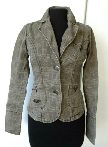 Giacca di jeans donna marrone scozzese pied poule jacket woman PIMKIE S 38  UK 6 | eBay
