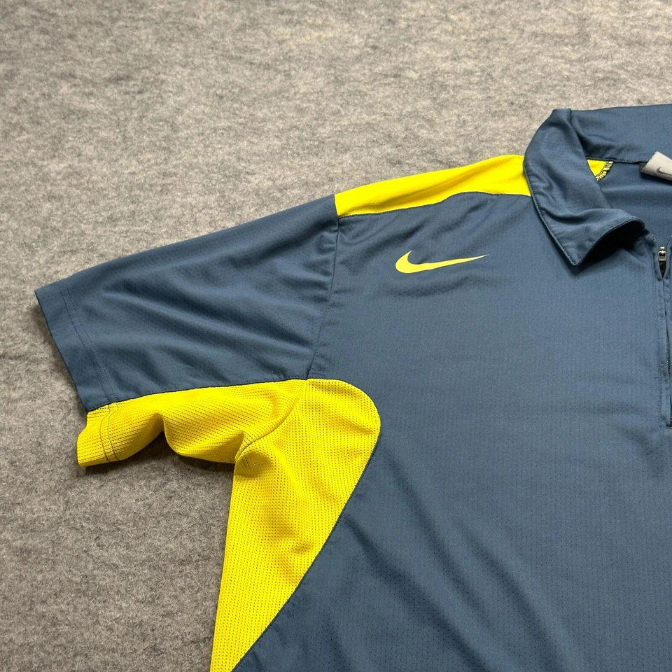 Nike Court Tennis Polo Shirt Men XL Blue Yellow Colorblock 1/4 Zip Stretch - Image 2 of 4
