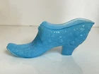 Vtg 5” Degenhart Blue Milk Glass Daisy and Button w/ Bow Shoe Slipper