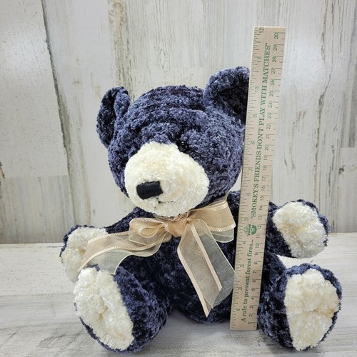 TB Trading Teddybär weiches Plüschtier blau schwarz Fell weiße Füße Schleife Vintage Stofftier - Bild 10 von 12