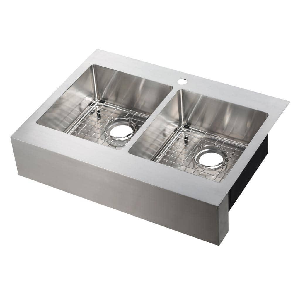 Brimley Retrofit Dual Mount Stainless Steel 33 in. 1-Hole Single Bowl Curved Farmhouse Apron Front Kitchen Sink Brimley Retrofit Dual Mount Stainless Steel 33 in. 1-Hole Single Bowl Curved Farmhouse Apron Front Kitchen Sink