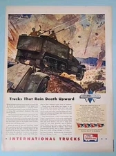 1943 International Trucks Vtg 1940's Print Ad - Trucks That Rain Death Upward 