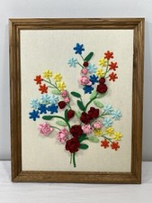 Colorful Floral Wall Art made out of Rick Rack Trim 15" x 12" Framed Unusual
