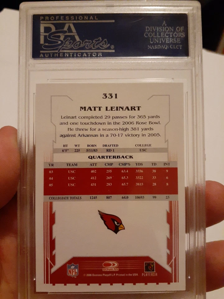 2006 Score #331 - MATT LEINART RC - PSA 10 Gem Mint - AZ Cardinals ROOKIE USC - Image 2 of 2