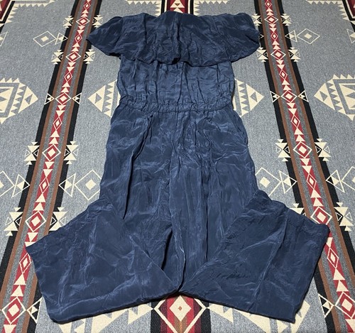 European Culture Jumpsuit Womens S Off Shoulder Blue Cupro T91