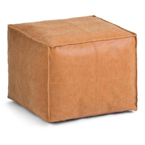 Brody Boho Square Pouf in Distressed Brown Faux Leather - Picture 1 of 7
