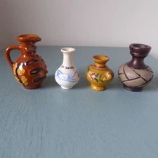 VTG Lot of 4 Mini Ceramic Vases - 2 Redware 1 Sarawak 1 Face Jug 3" Tall to 2" T