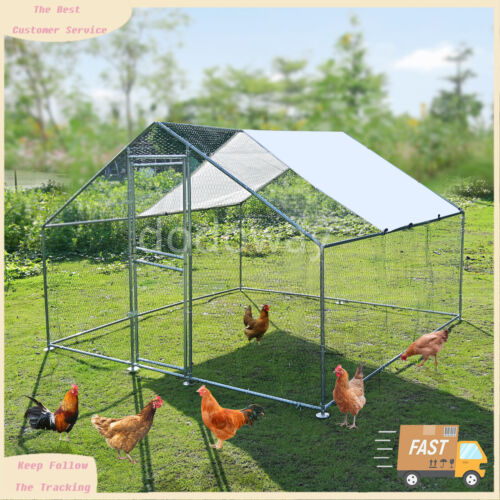 Large Walk in Chicken Coop Backyard Rabbit Hen House Metal Farm Poultry Run Cage