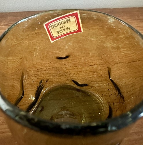 Vintage MCM Amber Brown Pinched Glass Tumbler, Hand blown, Made In Mexico - Picture 6 of 11