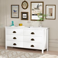 6 Double White Modern Wood Dresser Chest of Drawers with Large Space, Storage Ca