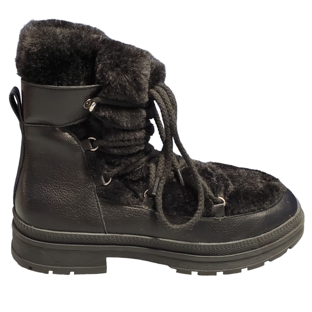 Steve Madden Dione Snow Boots Womens Size Black Comfy Faux Fur Lace Up