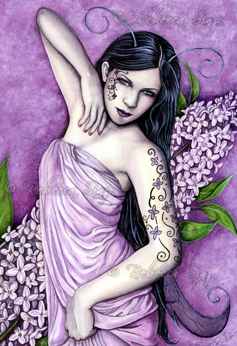 Fantasy PRINT Art Fairy Lilacs Purple Flowers Portrait