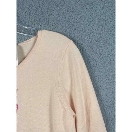 Villager by Liz Claiborne L Cardigan Embroidered Sweater Light Pink Pretty - Picture 7 of 9