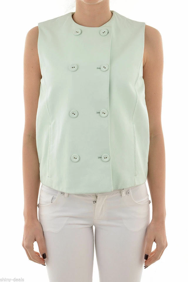 DROME Leather Mint Turquoise Double Breasted Vest Jacket Sz S Made in Italy - Image 3 of 4