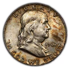 1962-D 50c Franklin Silver Half Dollar - Rainbow Pattern Toning - SKU-H2329