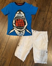 Gymboree T-Shirt  Univibe Shorts Set Size Small 7-10 2 Piece Outfit Sharks