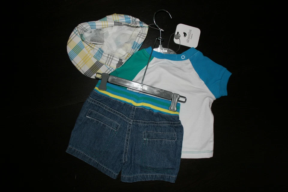 NUEVO Bebé Niños Absorba Paris Born to be Famous Camisa Pantalones Cortos Gorra Conjunto 0-3 Meses Foto 3 de 4