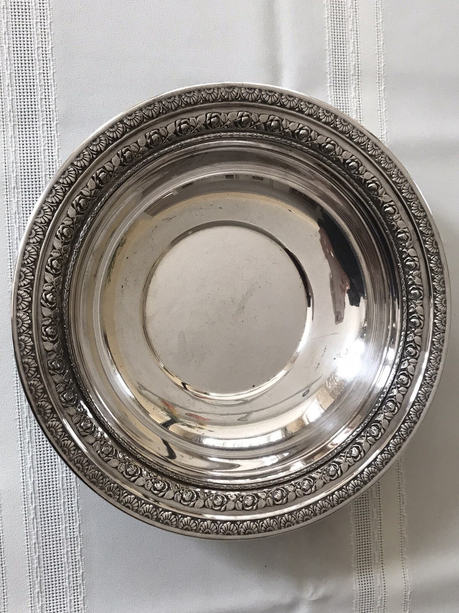 N3692   プレーンレースシェルディッシュ Vintage Wallace Silver Plate Rose Floral Trim Bowl/Candy Dish