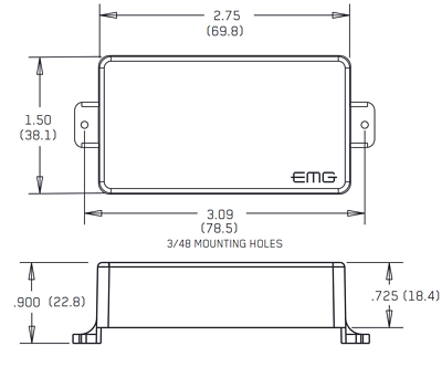 EMG 89 BRUSHED CHROME HUMBUCKER DUAL & SINGLE COIL MODE SHORT POTS