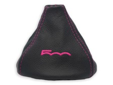 PER FIAT 500 CUFFIA LEVA CAMBIO PELLE NERA RICAMO 500 ROSA