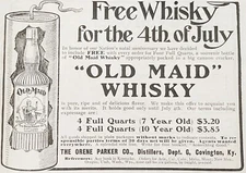 OLD MAID Free Whisky 4th of July Firecracker Antique 1903 Print Ad~Covington, KY