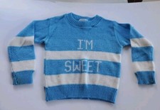 Vintage The Famous Dr. Denton Blue White Stripe Sweater IM SWEET Size 3