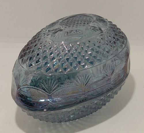 Vtg TIARA Exclusives Blue Iridescent Cut Glass 2 pc Egg Trinket Candy Dish 4.5" - Picture 4 of 10
