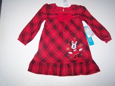 Disney Nightgown Minnie Mouse Long Sleeve Multicolor Plaid W/Bow Size 4 NWT