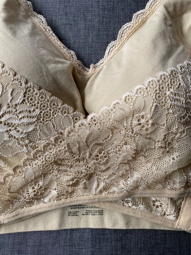 Cara Mia Size L Womens Beige Lace Wireless Padded Bralette Crossover - Picture 4 of 10