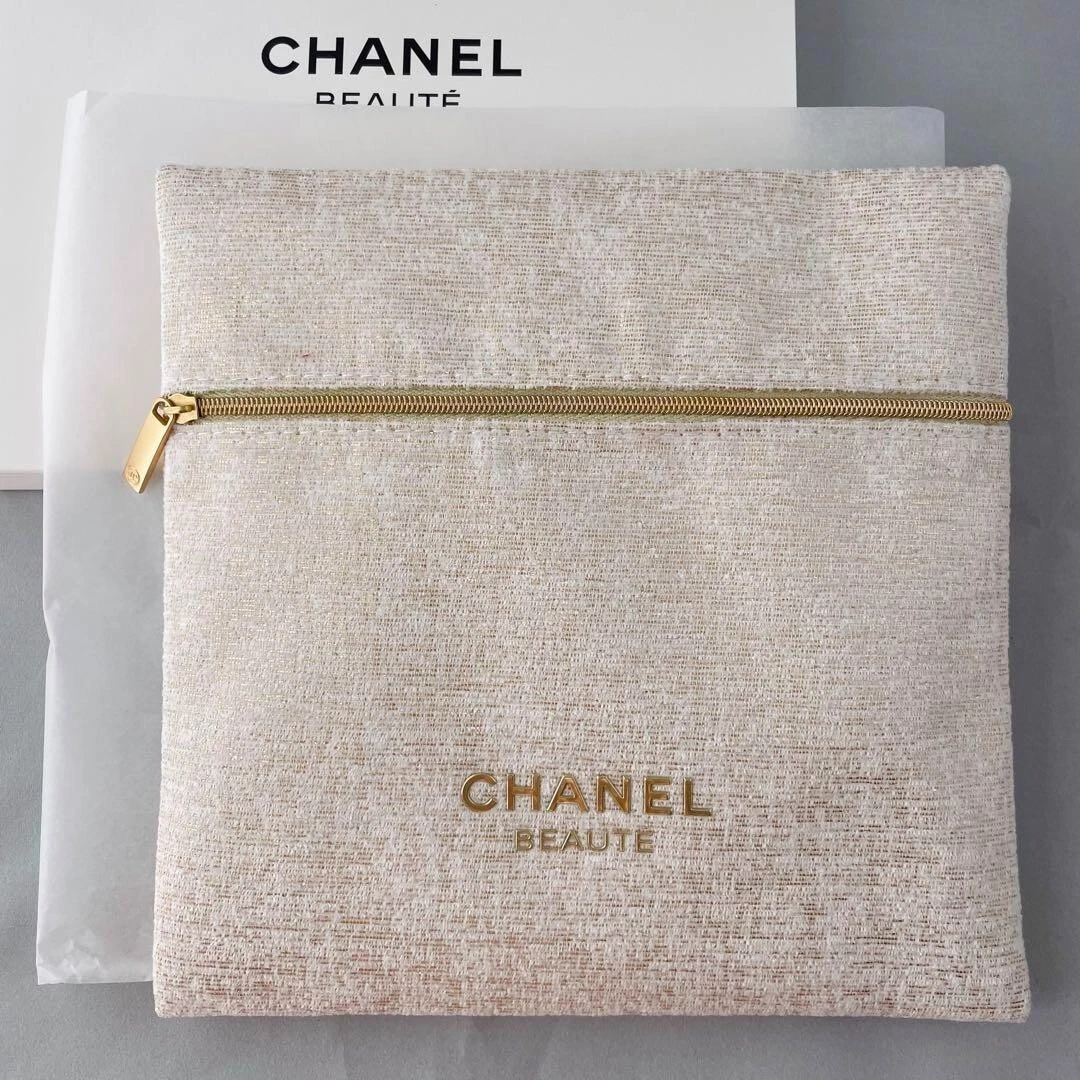 CHANEL WHITE Cosmetics Makeup Bag Clutch