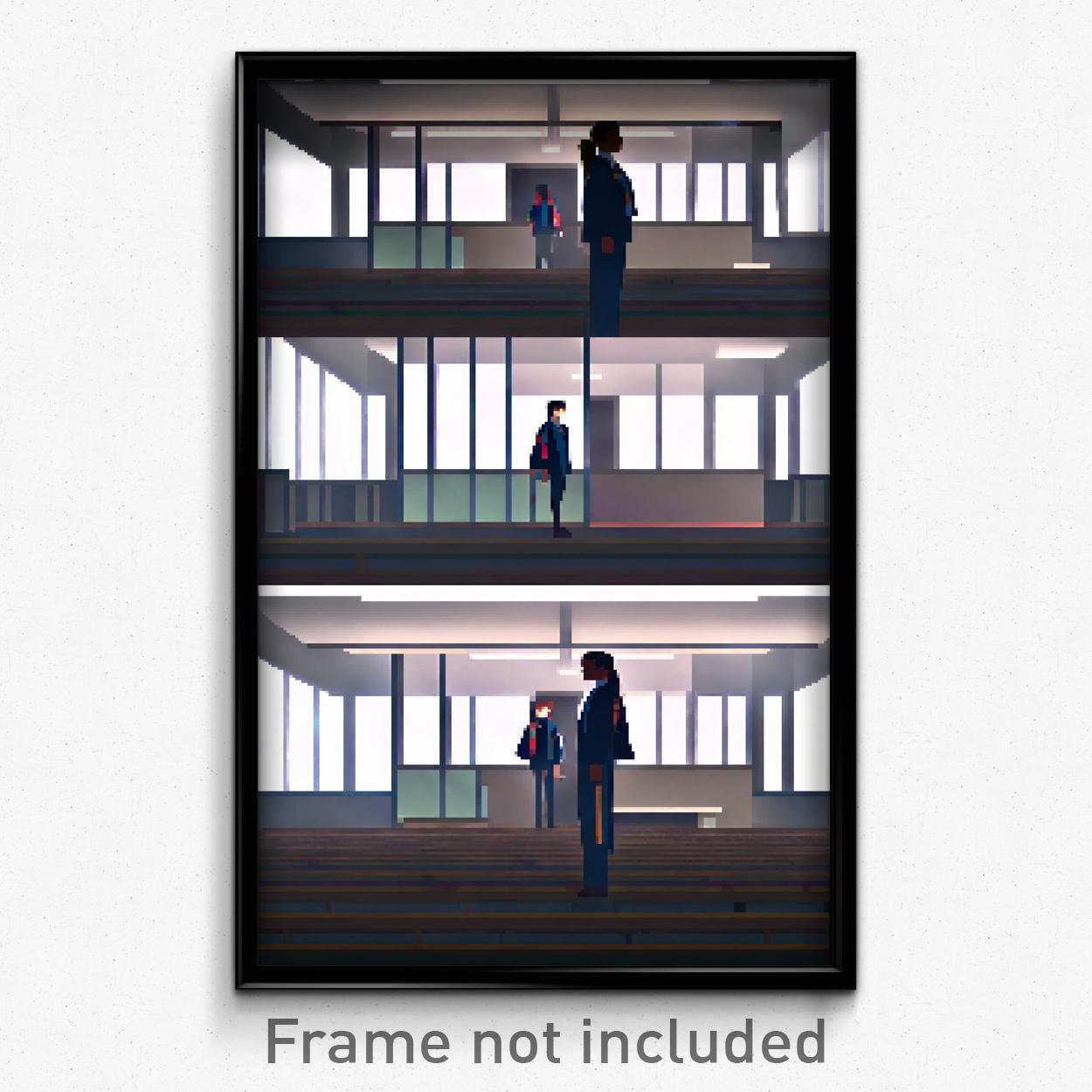 Pixel Art Poster - Simplistic High School (8 Bit Psychedelic Video Game Print)