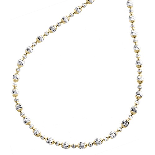 10K Two Tone Gold Texture Moon Cut / Candy Bead 3mm Italian Chain / Necklace 20" - Picture 3 of 7