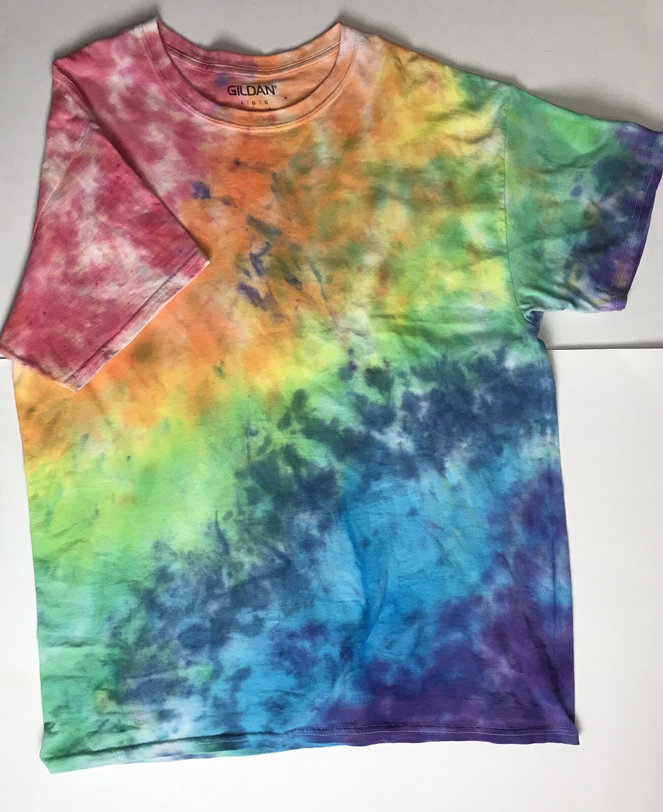 Gildan (Size L) Unisex Multicolor Tie Dye SS Crew Neck Pullover Cotton Shirt