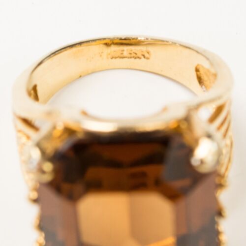 Anello cocktail costume vintage gioielli placcato oro giallo strass marrone taglia 7 - Foto 6 di 6