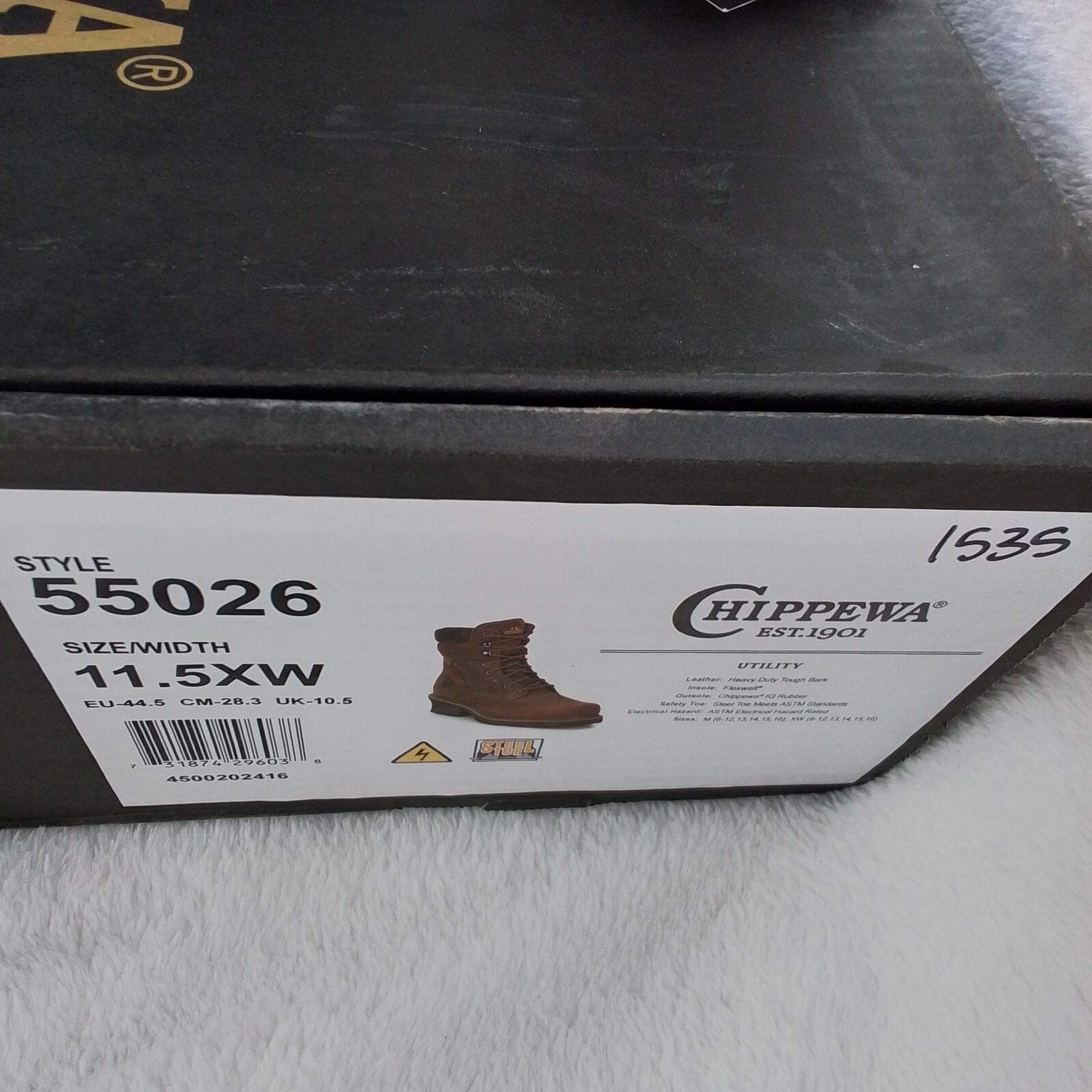 Size 11.5 Men's Chippewa 55026 Lace up Brown Heavy Duty Tough Bark Lace Up Boots