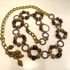 Chain Belt Womens Vintage Wood Beads Metal Rings 29 -36 Boho Gold / Silver