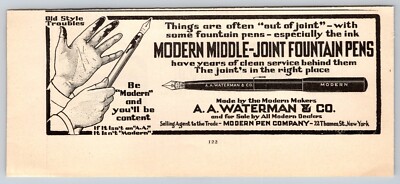 1905 Print Ad A A Waterman & Co Modern Middle Joint Fountain Pens Be Modern