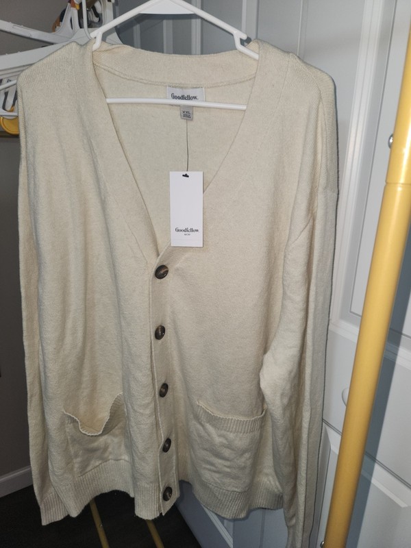 Goodfellow Unisex Cream Cotton Knit Cardigan Sweater XXL V-Neck Pockets