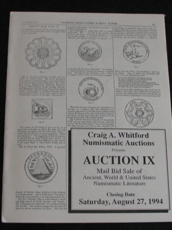 8/27/94 CRAIG A. WHITFORD COIN AUCTON CATALOG * AUCTION IX 1994