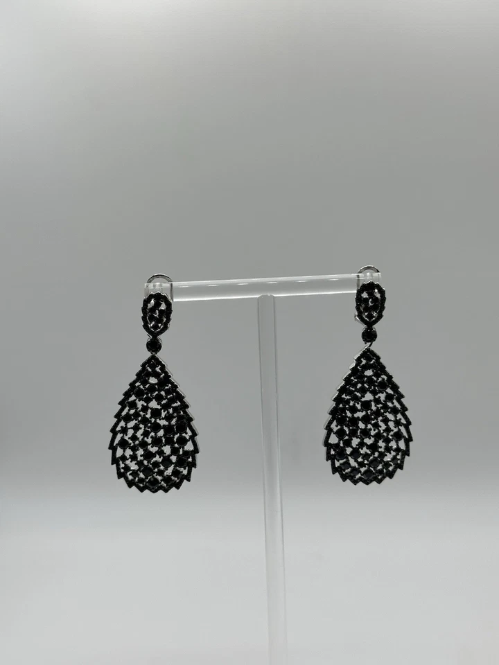 PENDIENTES COLGANTES LÁGRIMA RODIO ESPINELA NEGRA REDONDA 10,38 CTW Foto 3 de 4