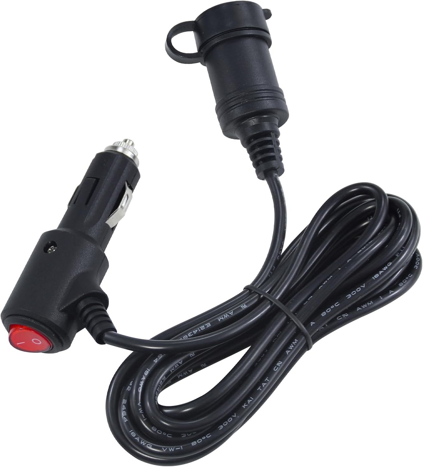 10FT 12Volt DC Cigarette Lighter Extension Cord with on off Switch - Black Car