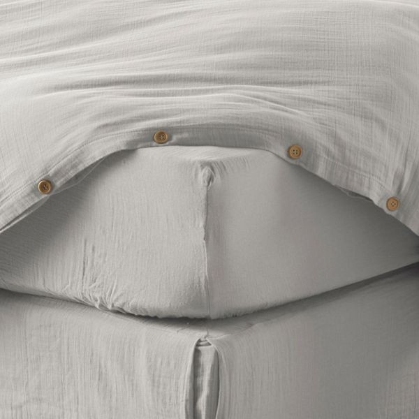 Drap housse 200x200 cm en gaze de coton lavé Nuage pour grand lit double