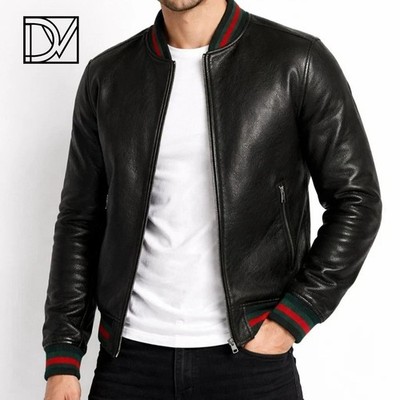 Men's Luxury Style Genuine Black Leather Jacket - Classic Varsity Bomber Jacket